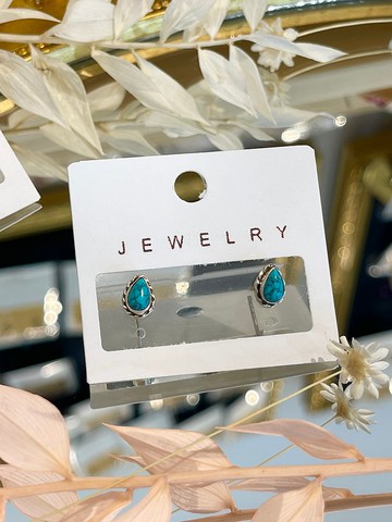 復古花邊水滴型藍松石8mmx6mm單針平安護身符