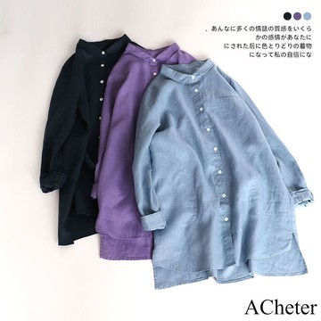 【ACheter】小清新純色Polo領口袋單排寬鬆大碼襯衫# 110885(現貨+預購)