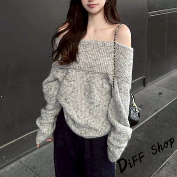 韓版氣質寬鬆顯瘦一字領毛衣【W641】