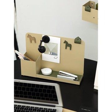 奶茶色收納盒桌面多功能收納盤 ins風鐵藝文具盒北歐輕奢創意托盤