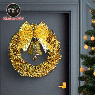 摩達客14吋璀璨金運系金蔥彎絲聖誕花圈_台灣工藝免組裝_廠商直送