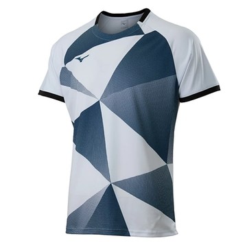 MIZUNO 美津濃 上衣 男款 短袖上衣 運動 羽球 藍 72TAB00301