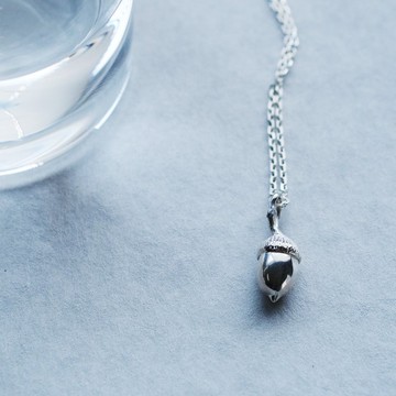 單顆 橡果 項鍊 925 銀