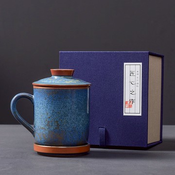 陶福氣 浮翠藍玉曜變辦公杯 家用高端陶瓷禮品馬克杯私人logo