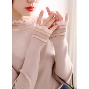 時尚高級感2025年新款冬季女裝法式設計蕾絲木耳邊針織衫打底毛衣