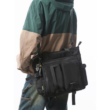 斜挎包男生初中高中補課包手提手拎補習上課包工裝潮牌單肩背包男