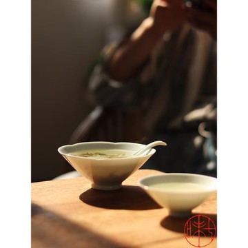 口碑鎮店 經典宋韻湖田窯影青六筋葵口斗笠碗純手工陶瓷紫砂壺承