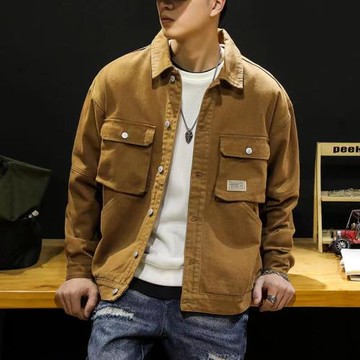 春秋款美式復古重磅牛仔外套男韓版潮流帥氣工裝夾克寬松百搭上衣