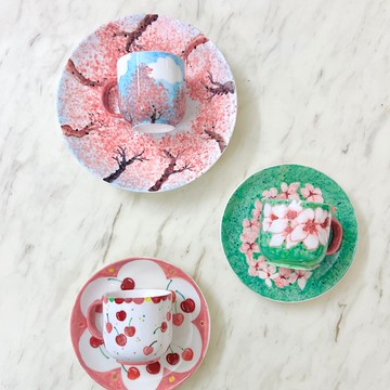 手繪陶瓷 • 粉色櫻花林 • (大)杯盤組下午茶點心盤