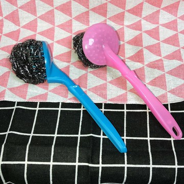 廚房清潔不沾油不銹鋼絲球刷長柄洗鍋刷除油刷帶手柄清潔