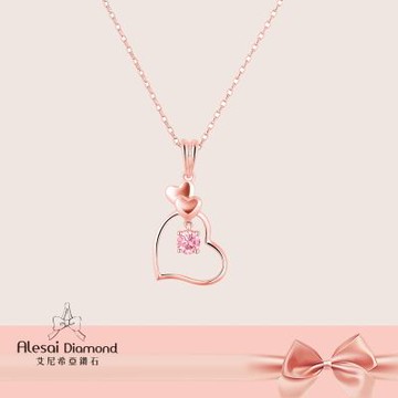 Alesai 艾尼希亞鑽石 粉紅鑽石 50分 14K 玫瑰金 愛心鑽石項鍊 培育鑽石 (3EX 車工 粉鑽 FANCY VIVID PINK)
