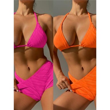 2023ins女士性感分體比基尼辣妹三角系帶三件套平角褲bikini泳衣