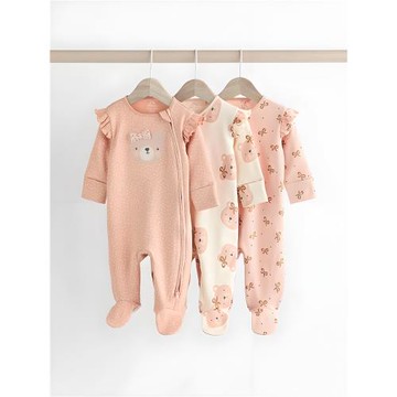 現貨英國NEXT新生嬰兒女寶寶春秋小熊長袖包腳雙向拉鏈連體衣爬服