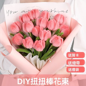 鬱金香diy 花朵材料包 手工花束 絨毛扭扭棒編織 七夕情人節 老師送女朋友禮物 永生花幼兒園手工材料 簡易