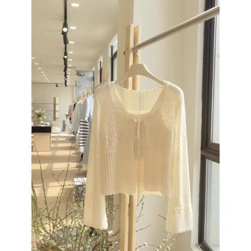 白色吊帶鏤空針織開衫兩件套女2025秋季新款穿搭防曬罩衫絕美上衣