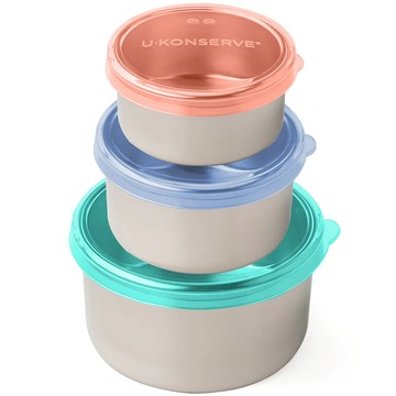美國優康 U-Konserve - 不鏽鋼圓形保鮮盒三入組-熱帶天空-冷凍盒/便當盒/儲存盒-通過 LFGB 食品安全等級...