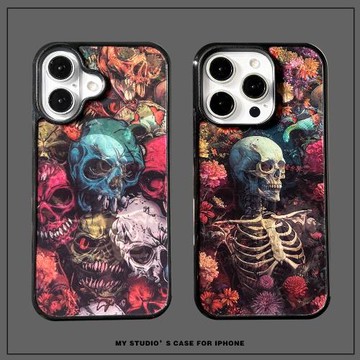 Magsafe磁吸3D骷髏變圖手機殼適用蘋果16ProMax歐美藝術風男女情侶保護殼iPhone15Pro保護套三星折疊Flip6543