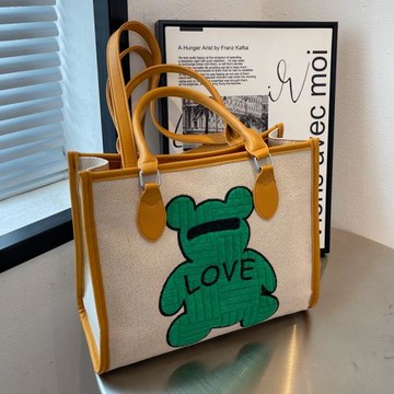 大容量帆布包包女夏2025新款網紅小熊托特包通勤單肩包外出手提袋