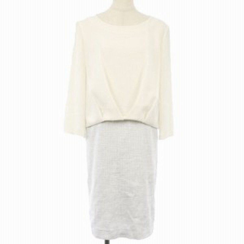 中古 アンタイトル ワンピース ひざ丈 クルーネック 七分袖 切替 ツイード バイカラー 2 白 青 レディース 通販 Lineポイント最大1 0 Get Lineショッピング