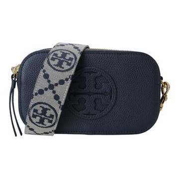 TORY BURCH-miller 浮印TB荔枝紋雙層斜背相機包(海軍藍)