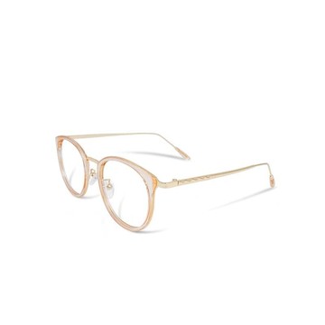 約克的荒原晨露│ 韓版拼接設計潮流淡蜜透黃波士頓框金屬鏡腳UV400濾藍光眼鏡 深栗棕