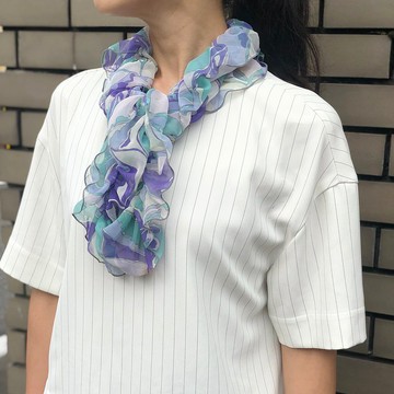Ballett 柔感水彩暈染抓皺圍巾 藍色 蓬鬆柔軟 一鍵輕鬆戴 日本製 可居家水洗