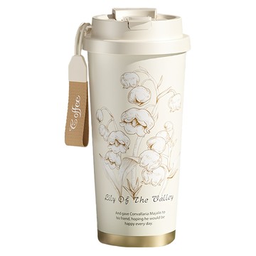 Couselect 鈴花兩用咖啡杯 95 x 95 x 185mm 內膽 陶瓷款/不鏽鋼款 款式隨機  500ml  1個  白色鈴蘭花