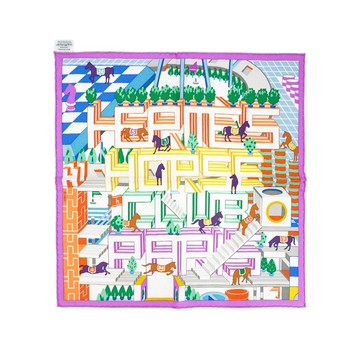 Hermes Horse Club 45 馬術俱樂部黑邊絲巾方巾(紫藍橘)