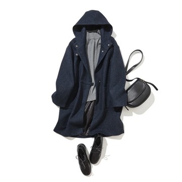 百搭無限大人感羊毛大衣 連帽外套 藏青色 221203-2