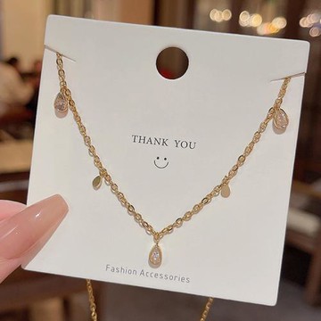 【ANGEL】愛情水滴鋯石鈦鋼鎖骨項鍊(金色)