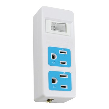 BC博銓 1切2座分接式轉接器 3孔 過載自動斷電 PC阻燃防火材質  白色  1個  17cm