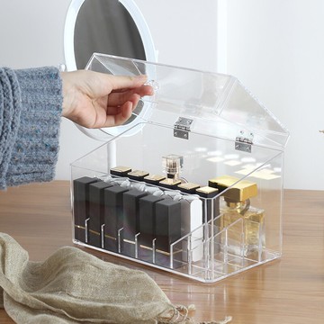 亞克力口紅收納盒帶蓋防塵透明多格大容量桌面化妝品唇釉整理架子1入