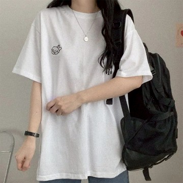 無限回購~ 短袖上衣 t恤 短袖 女 韓國短袖 小狗 印花T恤  oversize 棉t 精品衣服 遮屁股上衣 夏裝