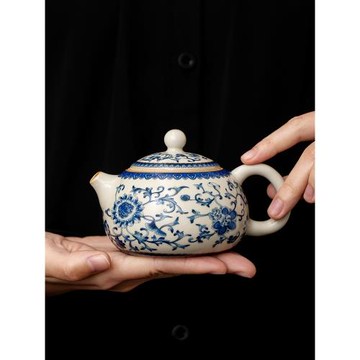 汝窯青花纏枝蓮西施壺陶瓷功夫茶壺大號單壺泡茶器茶水壺中式高檔