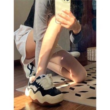檀健次痞幼王鶴棣同款面包鞋女波浪底厚底增高帆布板鞋半拖老爹鞋