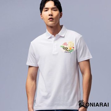 鬼洗 BLUE WAY – 和藝術鬼頭切繪元素短袖POLO衫(白)