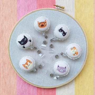 識別證伸縮夾-小貓咪頭款/韓國布/台灣製鋼絲拉繩