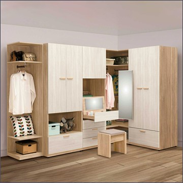 L型組合衣櫥(不含椅) 拉門衣櫥 開門衣櫥 收納衣櫃 儲物衣帽間【275B1184】Leader傢居館275-6931x2+6933x1+7934x1+6932+6930x1+7935x1