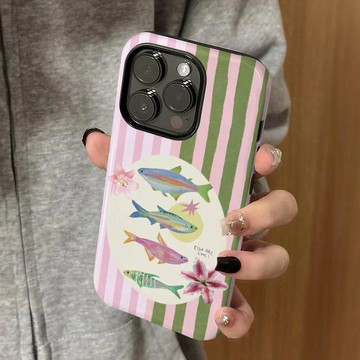 條紋酷魚蘋果17Promax手機殼iPhone16Pro菲林二合一15雙層14/13/x