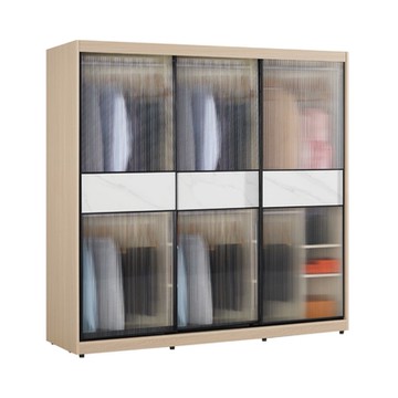 文創集 維爾岩板7.5尺玻璃鋁框衣櫃(吊衣桿x6＋內多分層格)-225x60x196cm免組