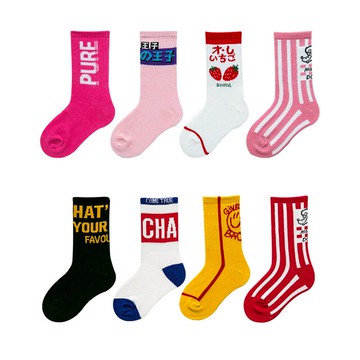 秋冬潮款ins風運動字母男女中筒襪  兒童襪子 四雙一組 88264