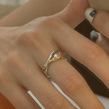 DIY戒子配件 S925純銀分色電鍍時尚珍珠戒指空托開口可調指環銀托