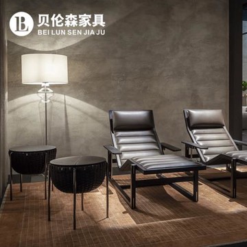 貝倫森 意式茶幾輕奢高級感馬鞍皮高端別墅客廳編織圓形邊幾定制