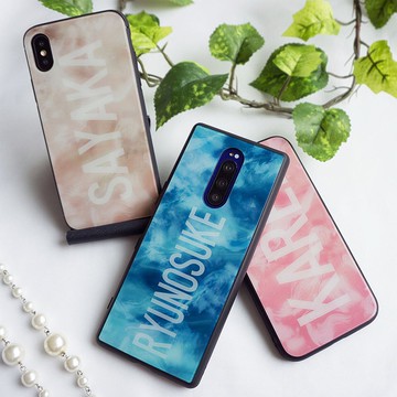 適用於多種裝置的玻璃智慧型手機外殼 [大理石帶名字雕刻] iPhone android JI36U