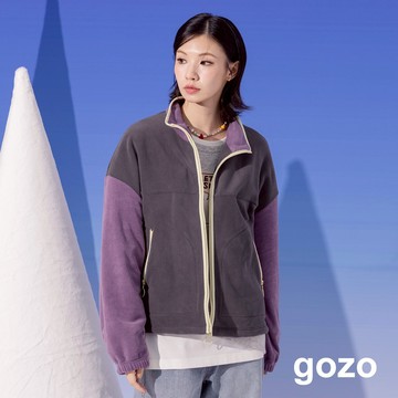 【gozo】柔軟絨毛配色立領外套(米色/深灰_F) | 女裝 立領 保暖