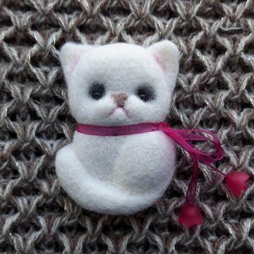 定做 * 羊毛毡白猫胸针 * 儿童儿童胸针小猫