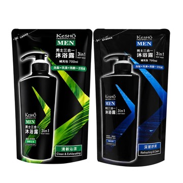 男士沐浴 【Kesho】 男士三合一沐浴露補充包-深層舒爽/清新沁涼 700ml/包 2包/組