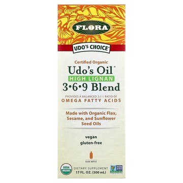 Flora, Udo's Choice，認可有機 Udo's Oil Omega-3-6-9 混合物，富含木酚素，17 液量盎司（500 毫升）