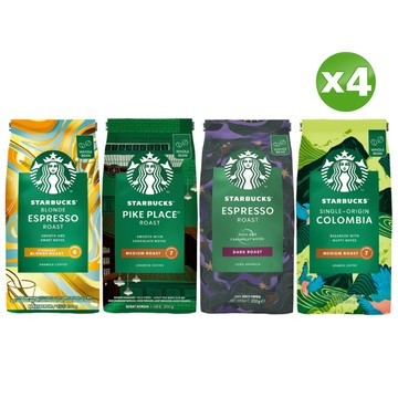 STARBUCKS 咖啡豆200g(口味任選/袋)(黃金烘焙/派克市場/哥倫比亞單品/濃縮烘焙)x4袋