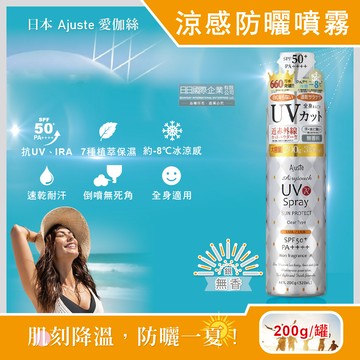 日本Ajuste愛伽絲-SPF50+/PA++++涼感防曬噴霧-無香(銀)200g/罐